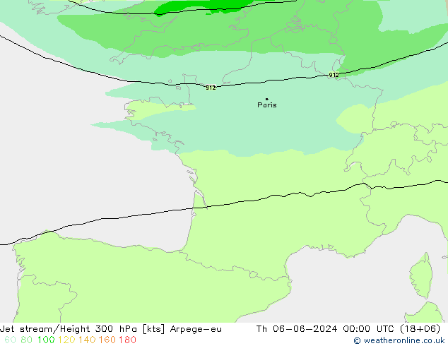 Jet stream/Height 300 hPa Arpege-eu Th 06.06.2024 00 UTC