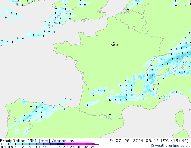 Nied. akkumuliert (6Std) Arpege-eu Fr 07.06.2024 12 UTC