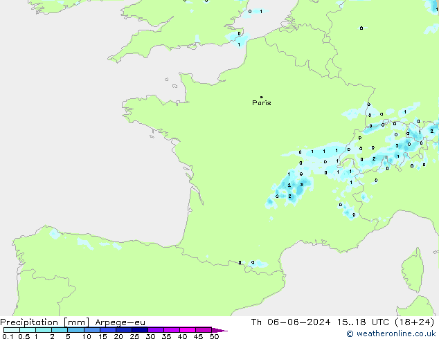 Precipitación Arpege-eu jue 06.06.2024 18 UTC