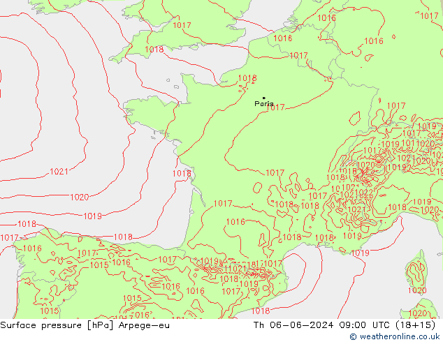 приземное давление Arpege-eu чт 06.06.2024 09 UTC