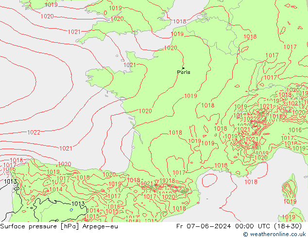 Bodendruck Arpege-eu Fr 07.06.2024 00 UTC