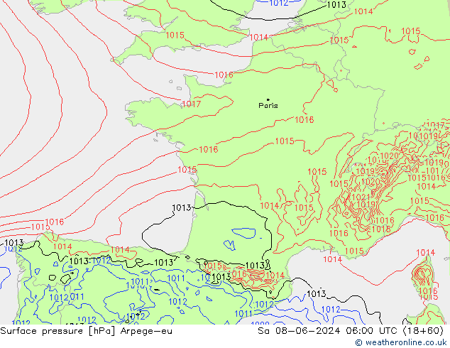 Surface pressure Arpege-eu Sa 08.06.2024 06 UTC