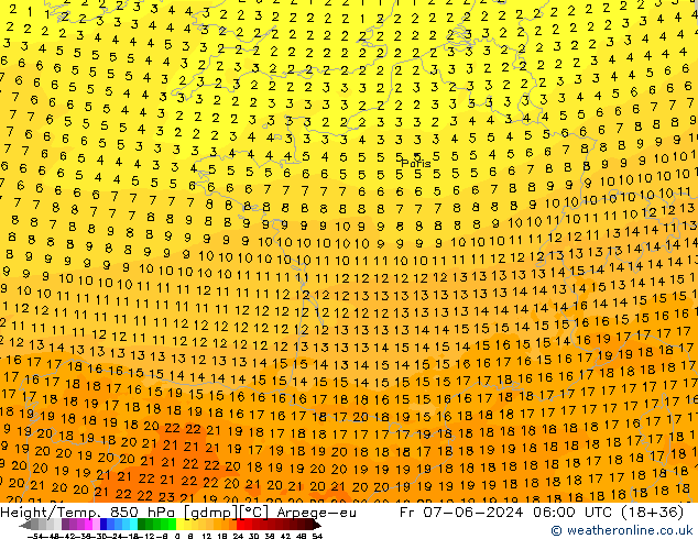 Height/Temp. 850 hPa Arpege-eu Fr 07.06.2024 06 UTC