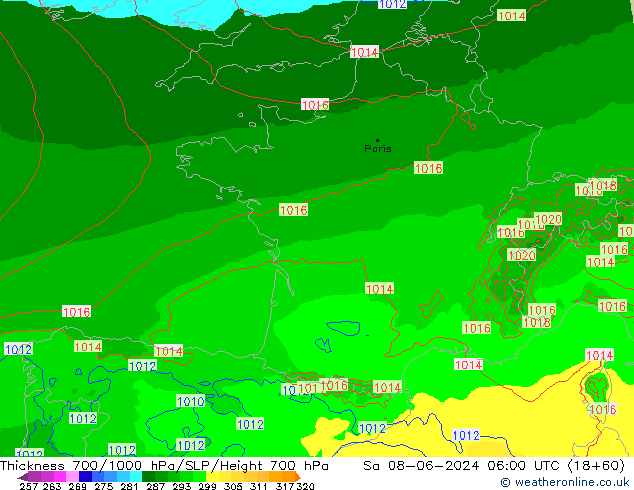 Thck 700-1000 hPa Arpege-eu Sáb 08.06.2024 06 UTC