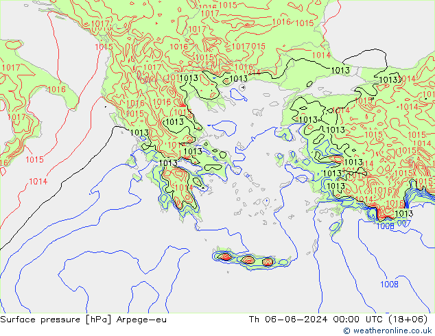 Surface pressure Arpege-eu Th 06.06.2024 00 UTC