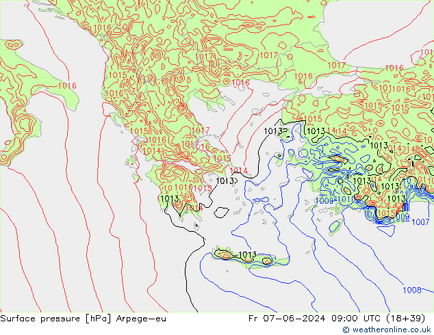 приземное давление Arpege-eu пт 07.06.2024 09 UTC