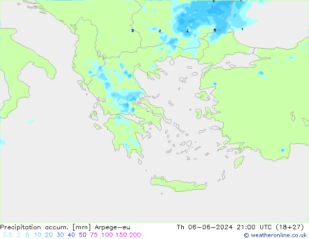 Precipitation accum. Arpege-eu чт 06.06.2024 21 UTC