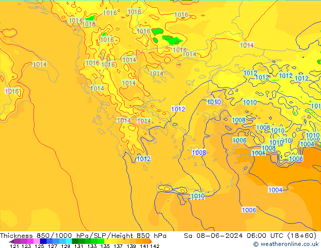 Thck 850-1000 hPa Arpege-eu so. 08.06.2024 06 UTC