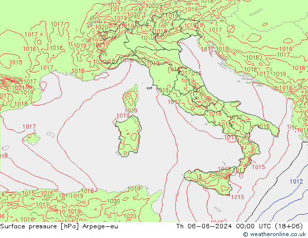 Surface pressure Arpege-eu Th 06.06.2024 00 UTC