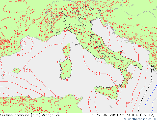 Surface pressure Arpege-eu Th 06.06.2024 06 UTC