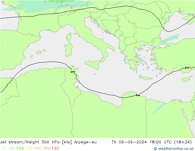 Jet stream Arpege-eu Qui 06.06.2024 18 UTC