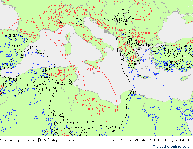 Surface pressure Arpege-eu Fr 07.06.2024 18 UTC