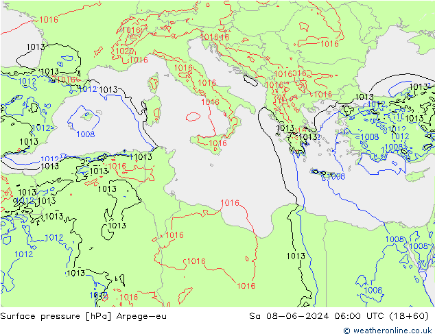 приземное давление Arpege-eu сб 08.06.2024 06 UTC