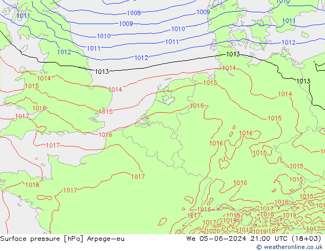 Surface pressure Arpege-eu We 05.06.2024 21 UTC