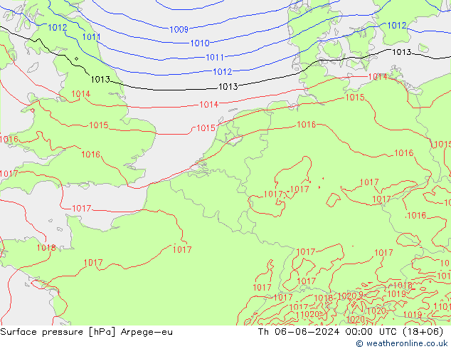 Pressione al suolo Arpege-eu gio 06.06.2024 00 UTC