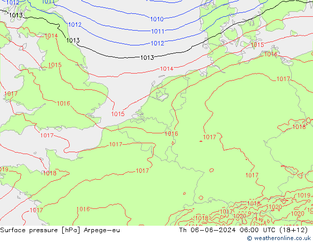 Surface pressure Arpege-eu Th 06.06.2024 06 UTC