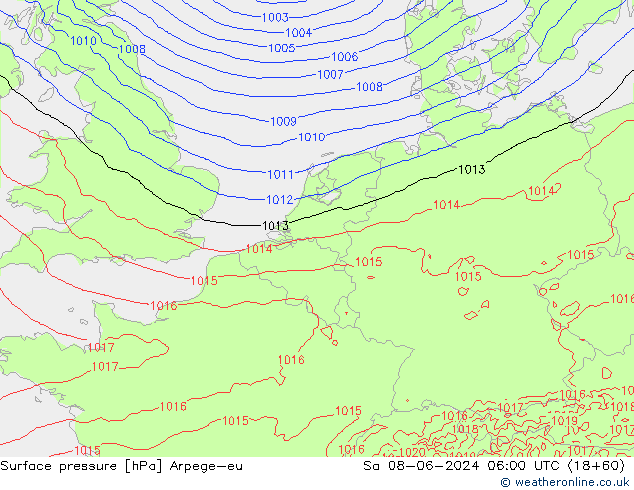 Surface pressure Arpege-eu Sa 08.06.2024 06 UTC