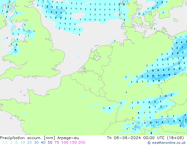 Precipitation accum. Arpege-eu Th 06.06.2024 00 UTC