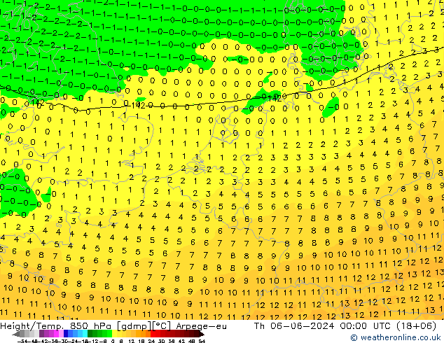 Height/Temp. 850 hPa Arpege-eu Th 06.06.2024 00 UTC