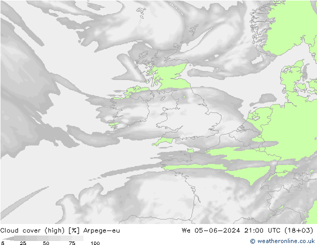 Cloud cover (high) Arpege-eu We 05.06.2024 21 UTC