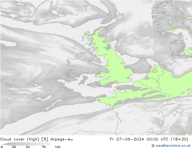 Cloud cover (high) Arpege-eu Fr 07.06.2024 00 UTC