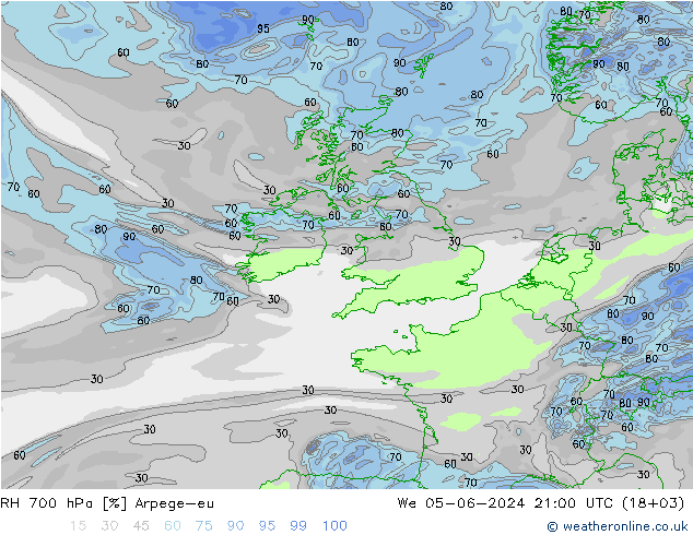 700 hPa Nispi Nem Arpege-eu Çar 05.06.2024 21 UTC