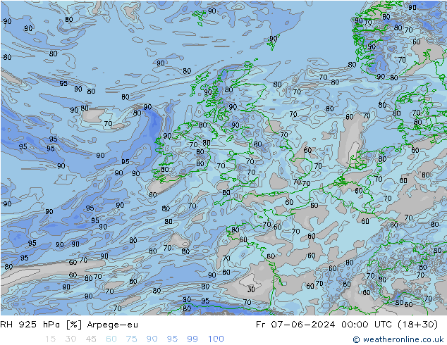 RH 925 hPa Arpege-eu pt. 07.06.2024 00 UTC