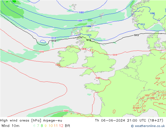 High wind areas Arpege-eu чт 06.06.2024 21 UTC