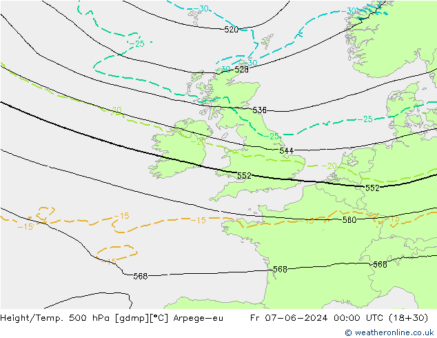 Height/Temp. 500 hPa Arpege-eu Sex 07.06.2024 00 UTC