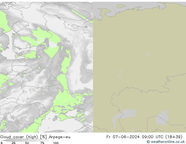 Cloud cover (high) Arpege-eu Fr 07.06.2024 09 UTC