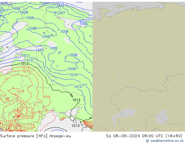 Atmosférický tlak Arpege-eu So 08.06.2024 06 UTC