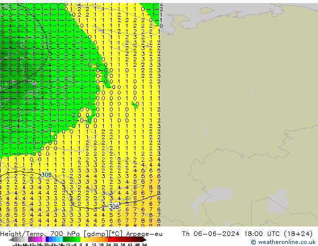 Height/Temp. 700 hPa Arpege-eu Qui 06.06.2024 18 UTC