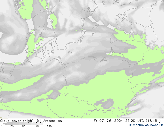 Nuages (élevé) Arpege-eu ven 07.06.2024 21 UTC