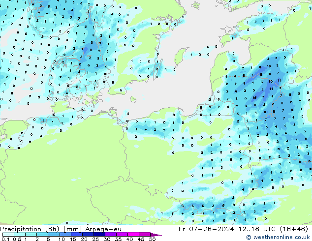 Precipitation (6h) Arpege-eu Fr 07.06.2024 18 UTC