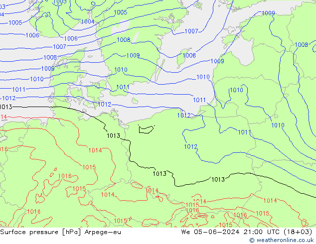 Pressione al suolo Arpege-eu mer 05.06.2024 21 UTC