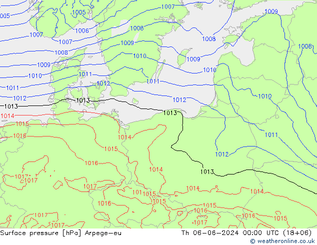 Surface pressure Arpege-eu Th 06.06.2024 00 UTC