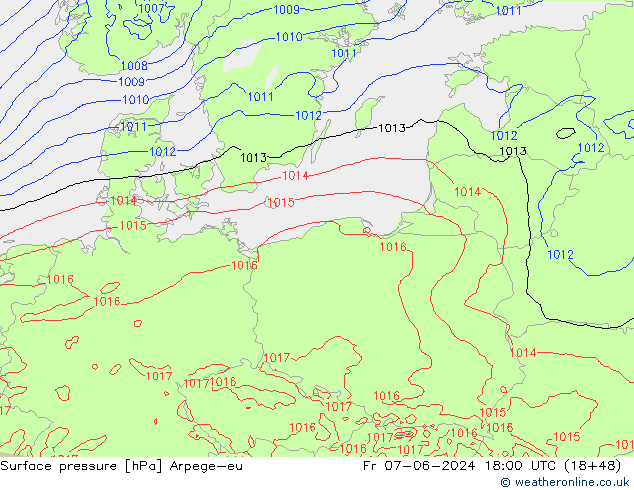 Surface pressure Arpege-eu Fr 07.06.2024 18 UTC