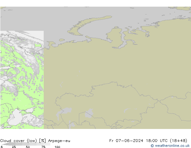 Nuages (bas) Arpege-eu ven 07.06.2024 18 UTC