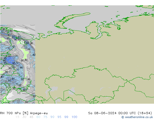 RH 700 hPa Arpege-eu Sa 08.06.2024 00 UTC