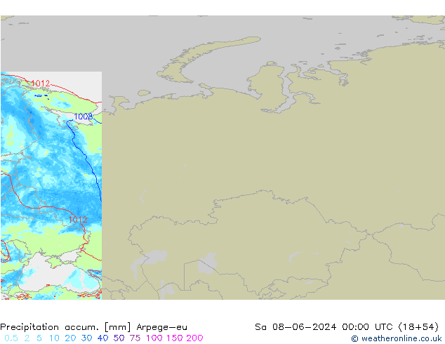 Precipitation accum. Arpege-eu Sa 08.06.2024 00 UTC