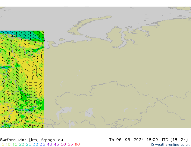 Wind 10 m Arpege-eu do 06.06.2024 18 UTC