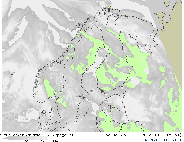 Cloud cover (middle) Arpege-eu Sa 08.06.2024 00 UTC