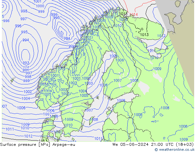 Bodendruck Arpege-eu Mi 05.06.2024 21 UTC