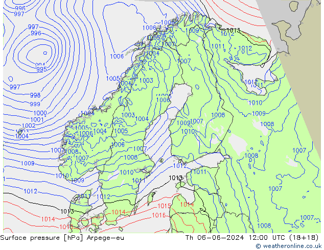 Presión superficial Arpege-eu jue 06.06.2024 12 UTC