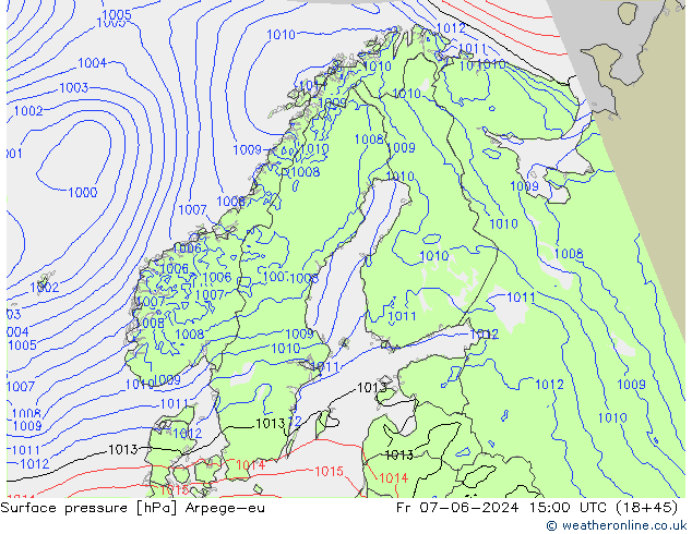 Surface pressure Arpege-eu Fr 07.06.2024 15 UTC