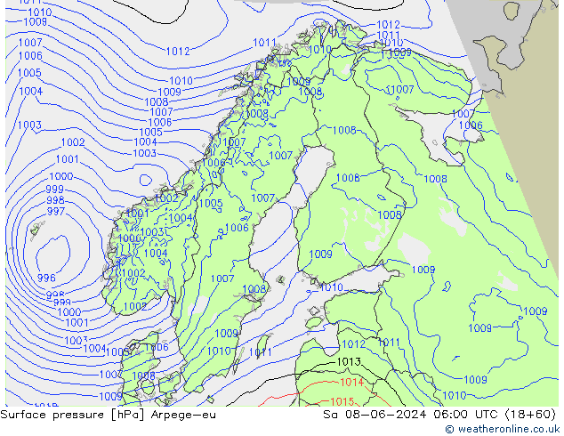 Surface pressure Arpege-eu Sa 08.06.2024 06 UTC