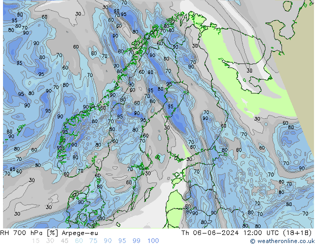 RH 700 hPa Arpege-eu Th 06.06.2024 12 UTC