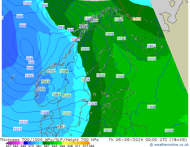 Dikte700-1000 hPa Arpege-eu do 06.06.2024 00 UTC