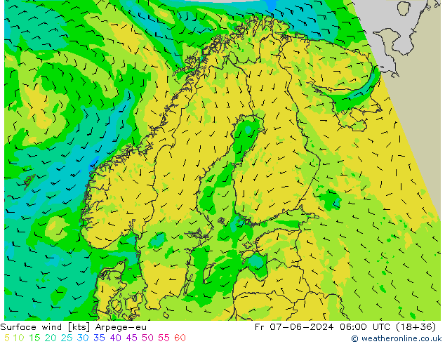 Surface wind Arpege-eu Pá 07.06.2024 06 UTC