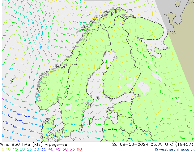 Vent 850 hPa Arpege-eu sam 08.06.2024 03 UTC